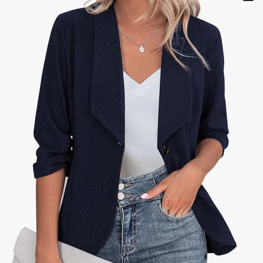 Beyove Women's 3/4 Stretchy Ruched Sleeve Lightweight Work Office Blazer NWT 2XL